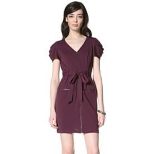 Zip-Front Dress with Pockets in Black Currant